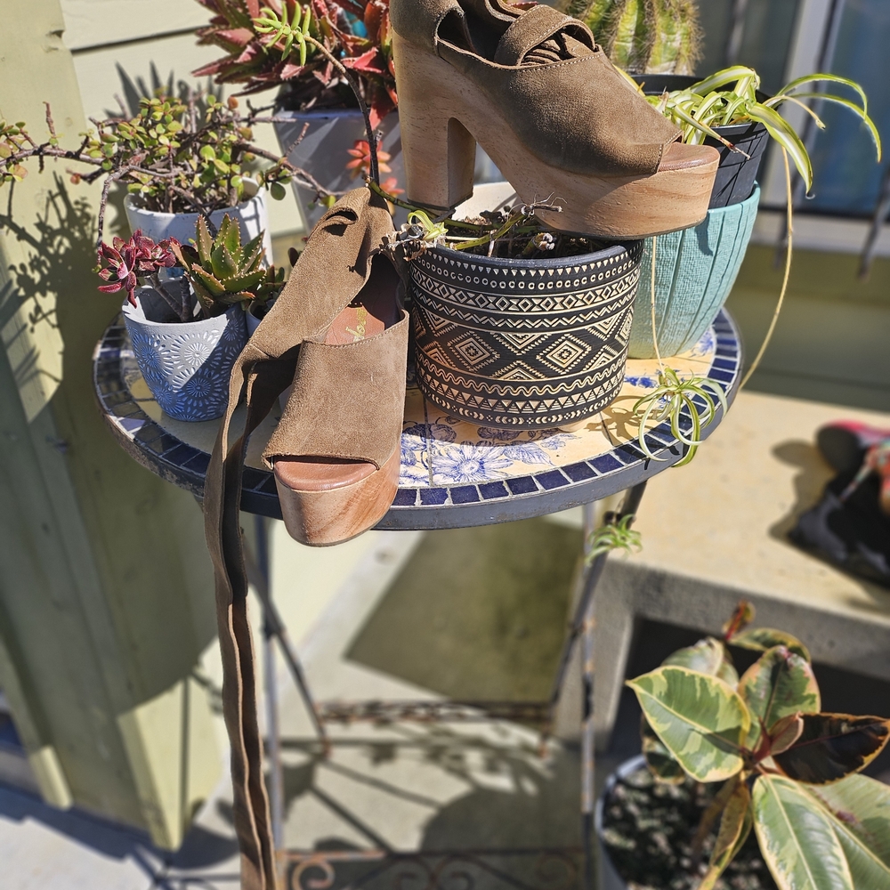 Olive Suede Platform Heels - image 3